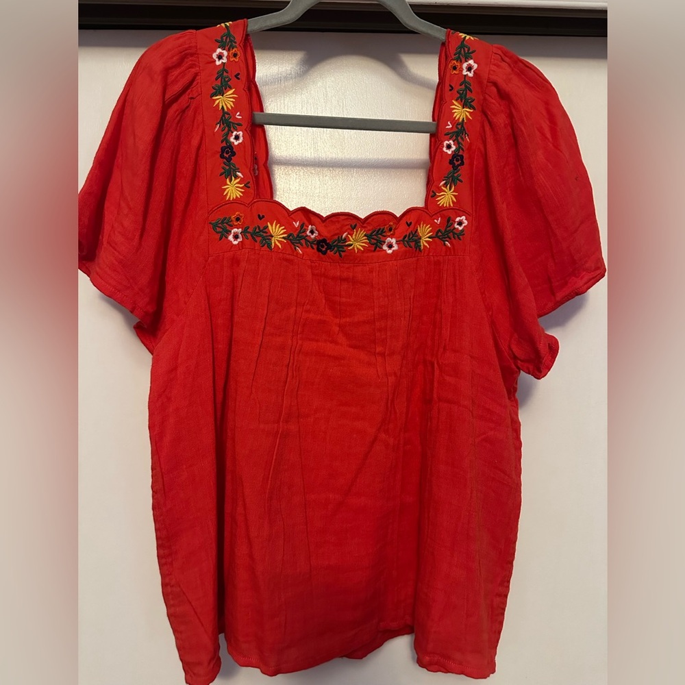 Sézane Embroidered Red/Orange Women's Top